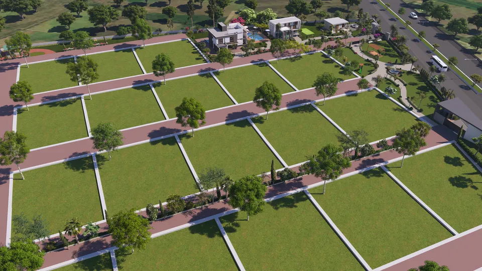 Aerial of the plot grid and roads