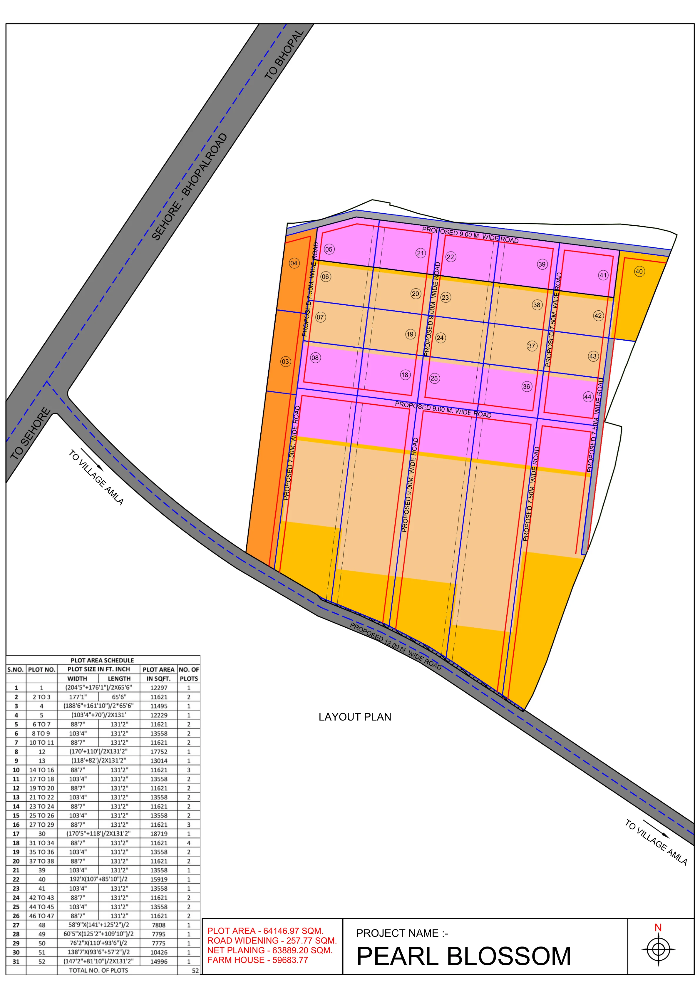 Pearl Blossom approved layout plan showing 52 plots and the road network